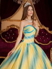 Ombre Contrast Fading Color Sweetheart A-line Chiffon Quinceanera Dress