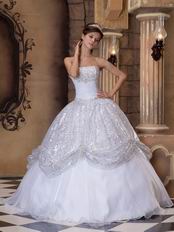 White Ball Gown Pick-ups Quinceanera Dress With Silver Sequin Decorate