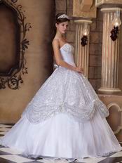 White Ball Gown Pick-ups Quinceanera Dress With Silver Sequin Decorate