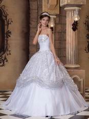 White Ball Gown Pick-ups Quinceanera Dress With Silver Sequin Decorate