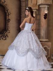 White Ball Gown Pick-ups Quinceanera Dress With Silver Sequin Decorate