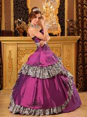 Designers Dark Magenta And Zebra Layers Quinceanera Gown For Girl