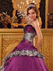 Designers Dark Magenta And Zebra Layers Quinceanera Gown For Girl