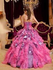 Hot Pink Ball Gown Sweetheart Leopard Print Floor-length Beading Leopard and Organza Quinceanera Dress Sweetheart Hot Pink Organza And Leopard Print Ruffled Quinceanera Dress