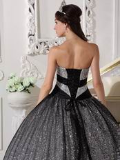 Black Sequined Tulle Prom Evening Quinceanera Dance Dress For Lady