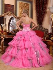 Hot Pink Layers Organza Dress For Girl Quincaenera Party Winter