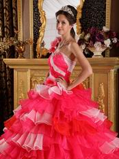 Single Shoulder Sweetheart 2014 Multi-Colored Layer Ruffle Quinceanera Gown