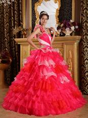 Single Shoulder Sweetheart 2014 Multi-Colored Layer Ruffle Quinceanera Gown