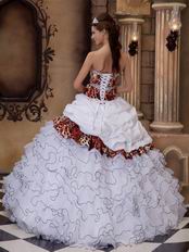 Ruffle Layers Ball Gown White Quinceanera Dress With Leopard Print Bodice