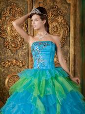 Ruffles Layers Azure Blue Dress For Quinceanera With Sequin Emberllish