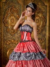 Discount Sweetheart Zebra And Orange Pink Layers Ball Gown Quinceanera Dress