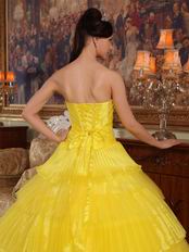 Canary Yellow Layers Designer Quinceanera Dress With Black Applique