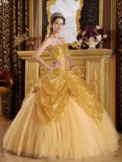 Luxurious Sweetheart Gold Sequined Corset Handmade Quinceanera Dress