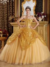 Luxurious Sweetheart Gold Sequined Corset Handmade Quinceanera Dress