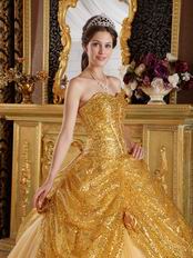 Luxurious Sweetheart Gold Sequined Corset Handmade Quinceanera Dress