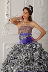 Strapless Ball Gown Purple Quinceanera Dress With Zebra Design