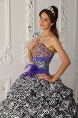 Strapless Ball Gown Purple Quinceanera Dress With Zebra Design