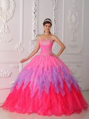 Pretty Multi-Color Fading Gradient Organza Cascade Skirt Quinceanera Dress