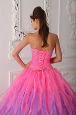 Pretty Multi-Color Fading Gradient Organza Cascade Skirt Quinceanera Dress