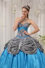 Princess Printed Zebra Bodice Quinceanera Dress With Aqua Ball Gown