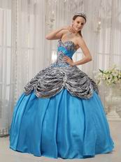 Princess Printed Zebra Bodice Quinceanera Dress With Aqua Ball Gown