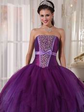 Strapless Beaded Fading Purple Skirt Prom Quinceanera Girl Dress