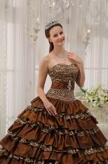 Sexy Brown And Leopard Print Interphase Layers Girls Quinceanera Dress