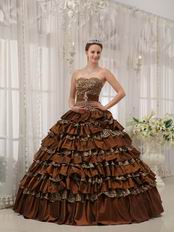 Sexy Brown And Leopard Print Interphase Layers Girls Quinceanera Dress