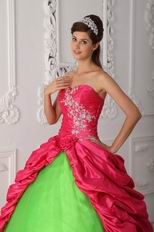 Fuchsia And Spring Green Sweetheart Embroidery Dress For Quinceanera Party