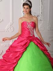 Fuchsia And Spring Green Sweetheart Embroidery Dress For Quinceanera Party