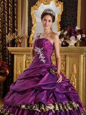 Cheap Puple Taffeta and Leopard Print Layers Skirt Quinceanera Gown