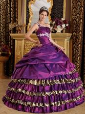 Cheap Puple Taffeta and Leopard Print Layers Skirt Quinceanera Gown