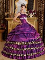 Cheap Puple Taffeta and Leopard Print Layers Skirt Quinceanera Gown