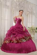 Best 2014 Appliqued Ruby Red Quinceanera Dress With Leopard Fabric