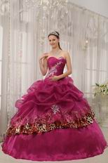 Best 2014 Appliqued Ruby Red Quinceanera Dress With Leopard Fabric