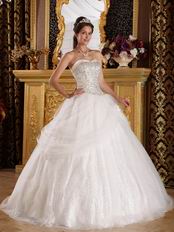 Fit and Flare Sweetheart Sequined Skirt Floor Length White Quinceanera Dress