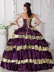 Purple and Gold Layers Embroidery Cheap Girl Quinceanera Dress