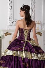 Purple and Gold Layers Embroidery Cheap Girl Quinceanera Dress