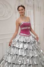 Popular Flare Layers Ruffles Trimed Skirt Silver Quinceanera Dress