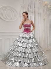 Popular Flare Layers Ruffles Trimed Skirt Silver Quinceanera Dress