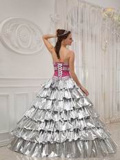 Popular Flare Layers Ruffles Trimed Skirt Silver Quinceanera Dress