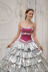 Popular Flare Layers Ruffles Trimed Skirt Silver Quinceanera Dress