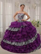 Sweetheart Purple And Zebra Layers Quinceanera Dress For 2014