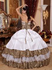 Leopard Printed Fabric Quinceanera Layers Dress With Handmade Flower