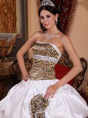 Leopard Printed Fabric Quinceanera Layers Dress With Handmade Flower