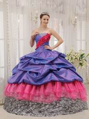 Exclusive Strapless Bubble Floor Length Zebra With Pink Quinceanera Dress