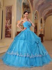 Azure Strapless Sequins Quinceanera Party Dress With Bowknot Decorate