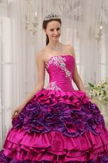 2014 Straplesas Fuchsia Quinceanera Dress With Rolling Flowers Decorate