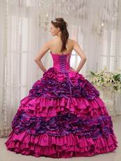 2014 Straplesas Fuchsia Quinceanera Dress With Rolling Flowers Decorate