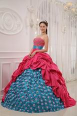 2014 Best Sell Rose Pink Girl Quinceanera Dress With Teal Applique